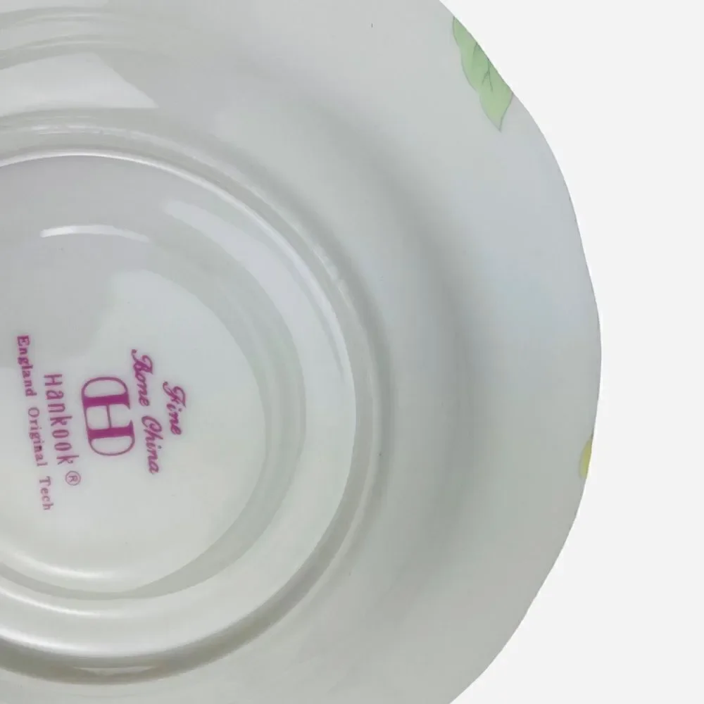 Hankook Bone China England Original Tech Teacup Saucers 2 Sets Korea NIB Floral